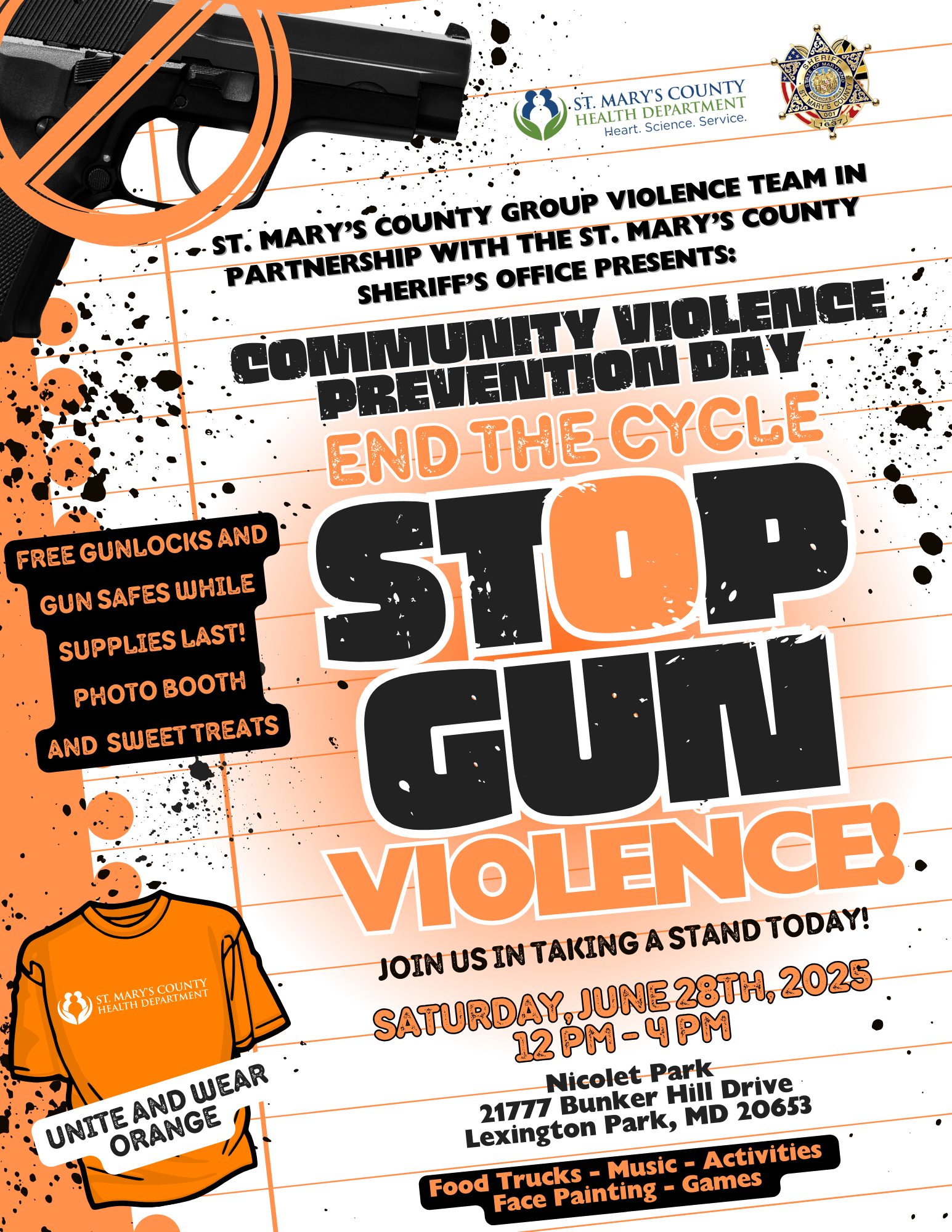 Community Violence Prevention Day Saturday June 28th, 2025 12PM-4PM at Nicolet Park 2177 Bunker Hill Drive Lexington Park, MD 20653